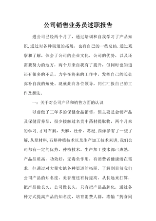 公司销售业务员述职报告