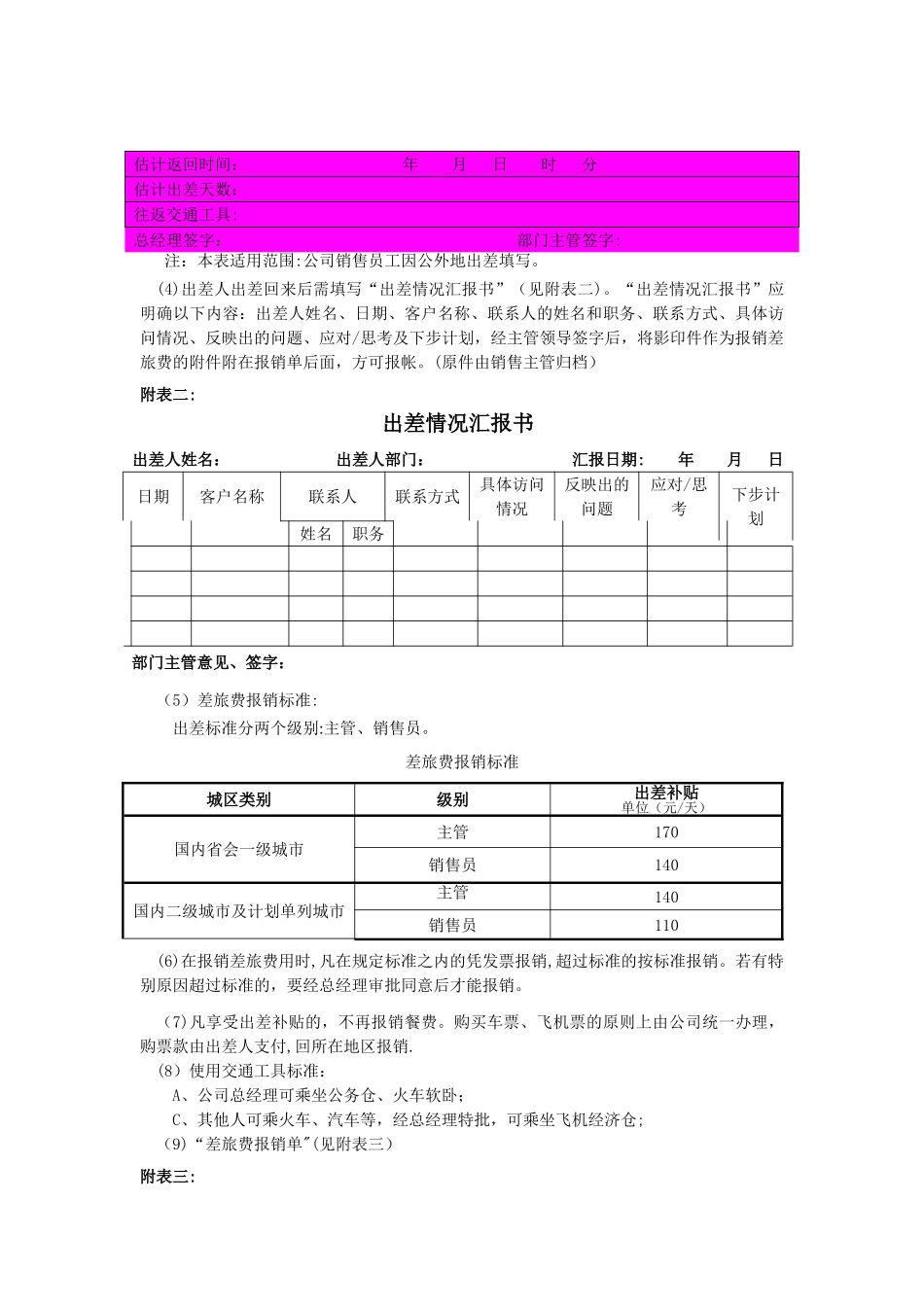 公司销售人员费用报销管理制度修订_第2页