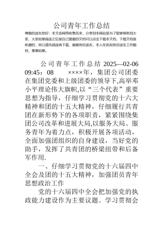 公司青年工作总结