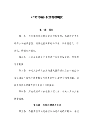 公司项目投资管理制度