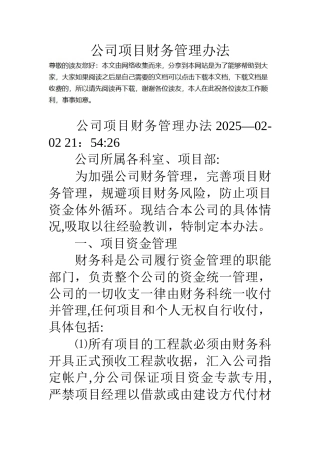 公司项目财务管理办法