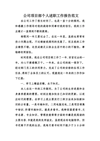 公司项目部个人述职工作报告范文