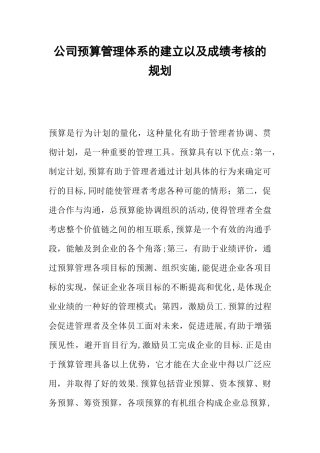 公司预算管理体系的建立以及成绩考核的规划