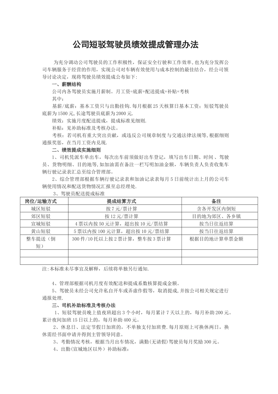 公司驾驶员绩效提成管理办法_第1页
