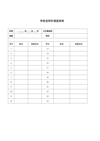 公开课听课签到表