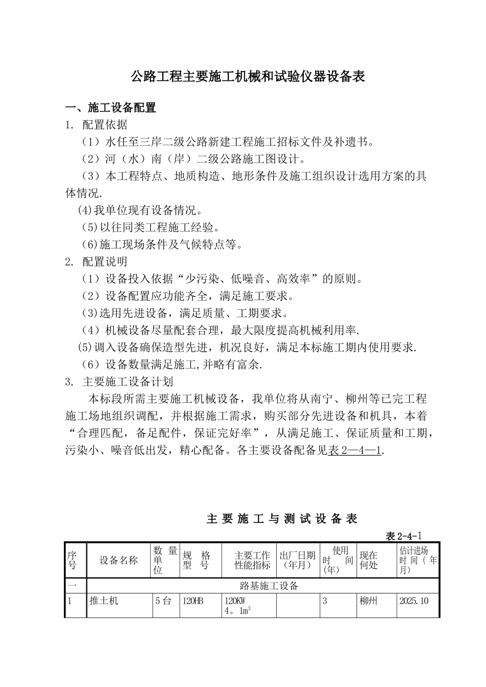 公路工程主要施工机械和试验仪器设备表_第1页