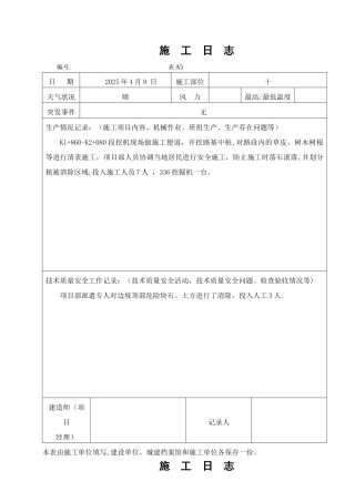 公路工程施工日志范本10529