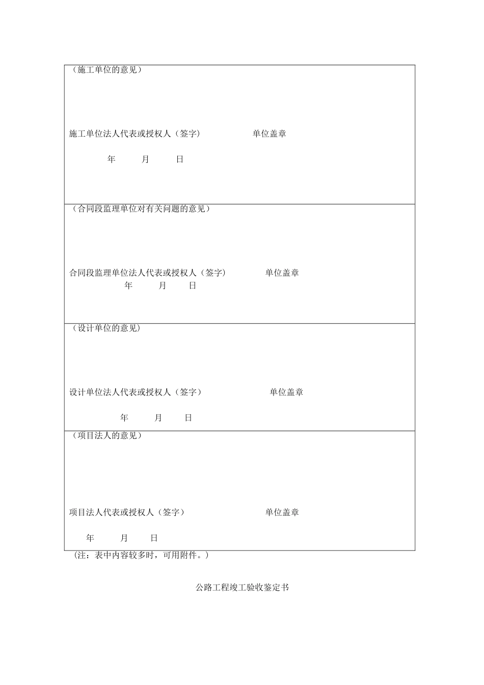公路工程竣工验收鉴定书、交工证书_第2页