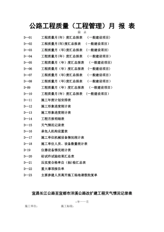 公路工程质量月报表