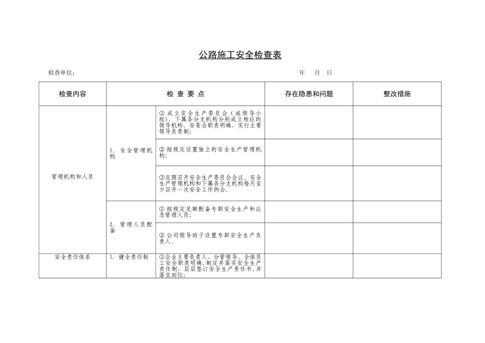 公路施工安全检查表_第1页