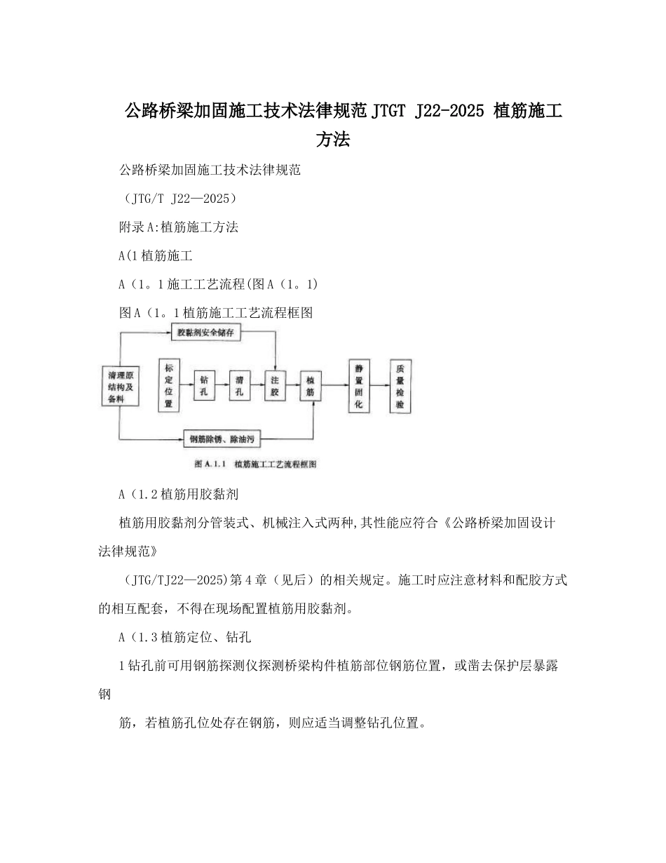 公路桥梁加固施工技术规范JTGT+J22-2025+植筋施工方法_第1页