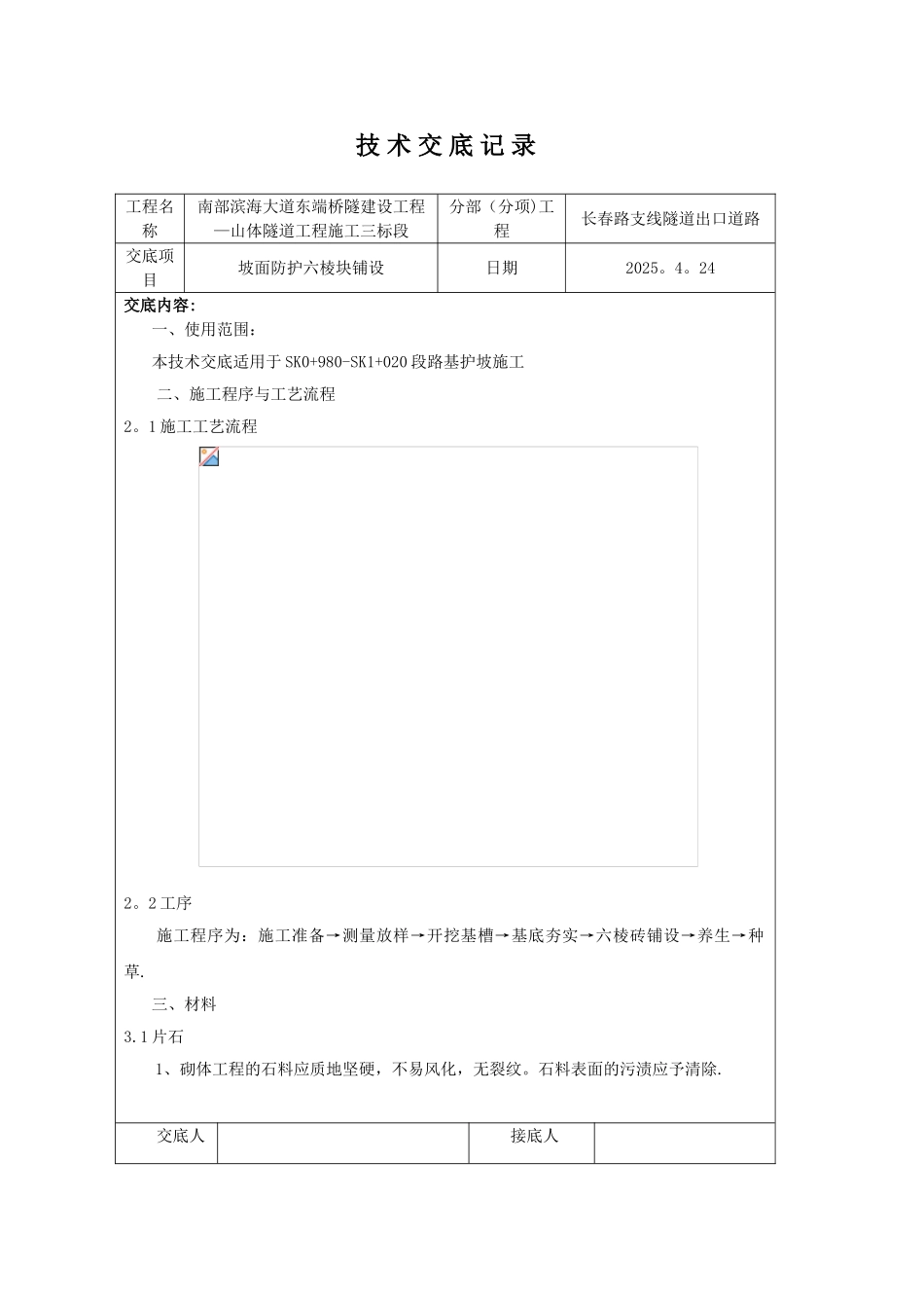 六棱块坡面防护施工技术交底_第1页