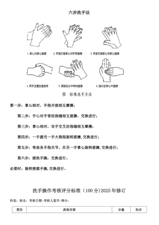 六步洗手法步骤及考核标准