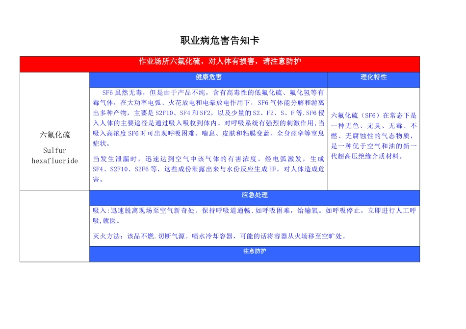 六氟化硫职业危害告知卡_第1页