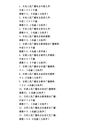 兰州地区广播收听频率一览表