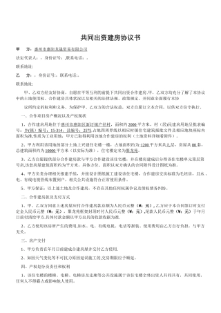 共同出资建房协议书