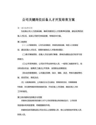 关键岗位后备人才培养方案