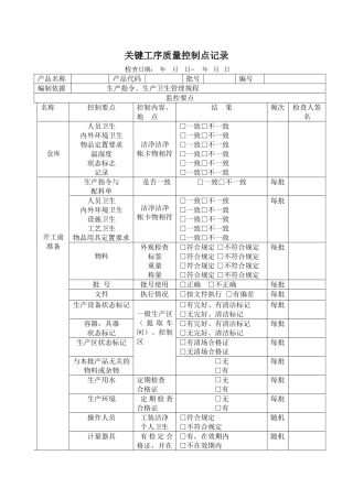 关键工序质量控制点记录