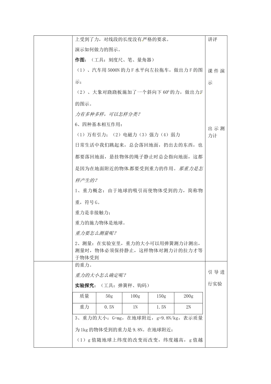 高中物理 4.1 重力与重心教案 鲁科版必修1_第3页