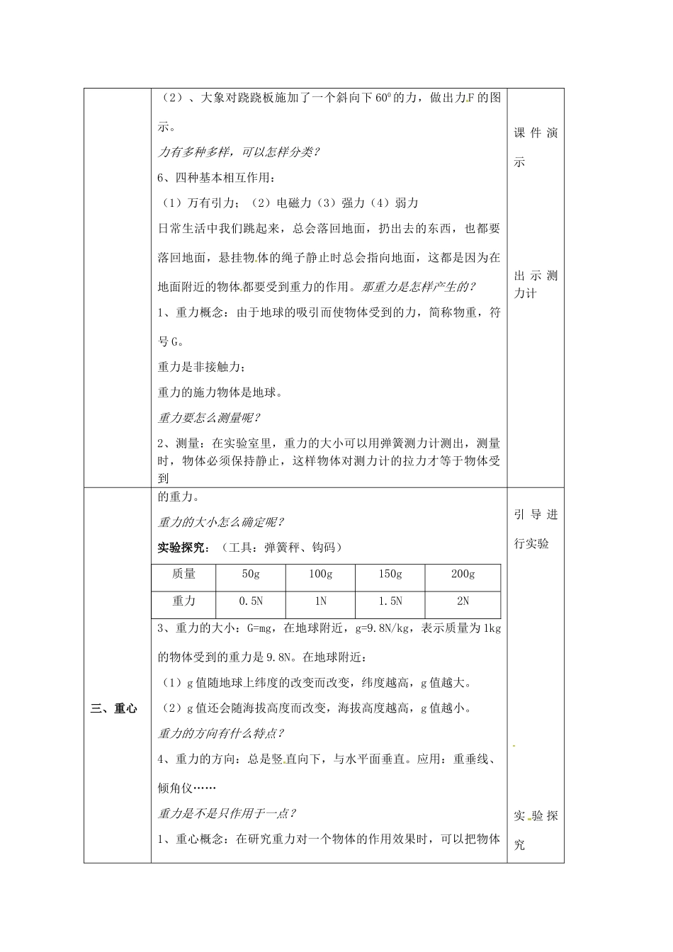 高中物理 2.2 重力（教案）1教科版必修1_第3页