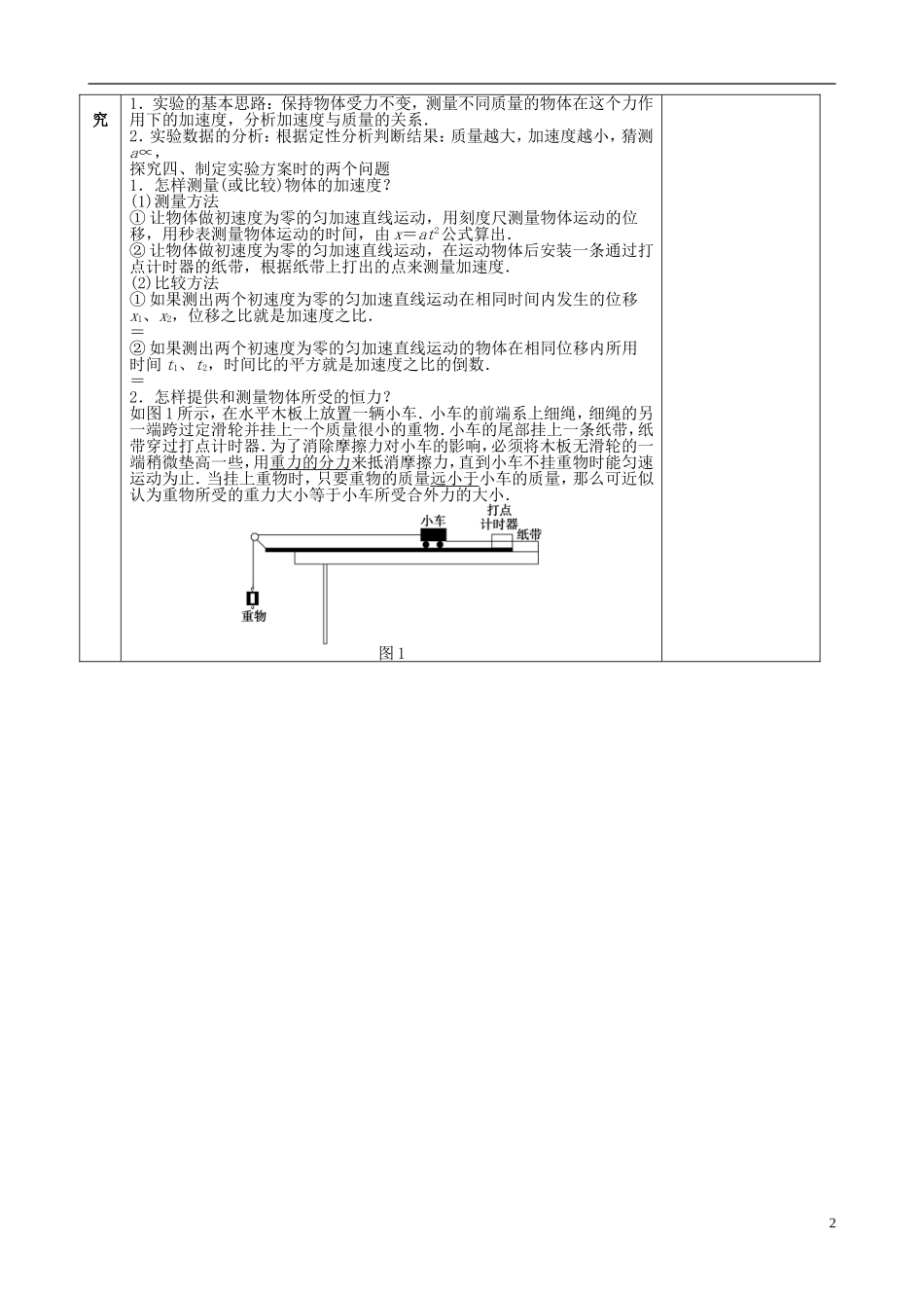 高中物理 4.2 实验 探究加速度与力、质量的关系导学案 新人教版必修1-新人教版高一必修1物理学案_第2页