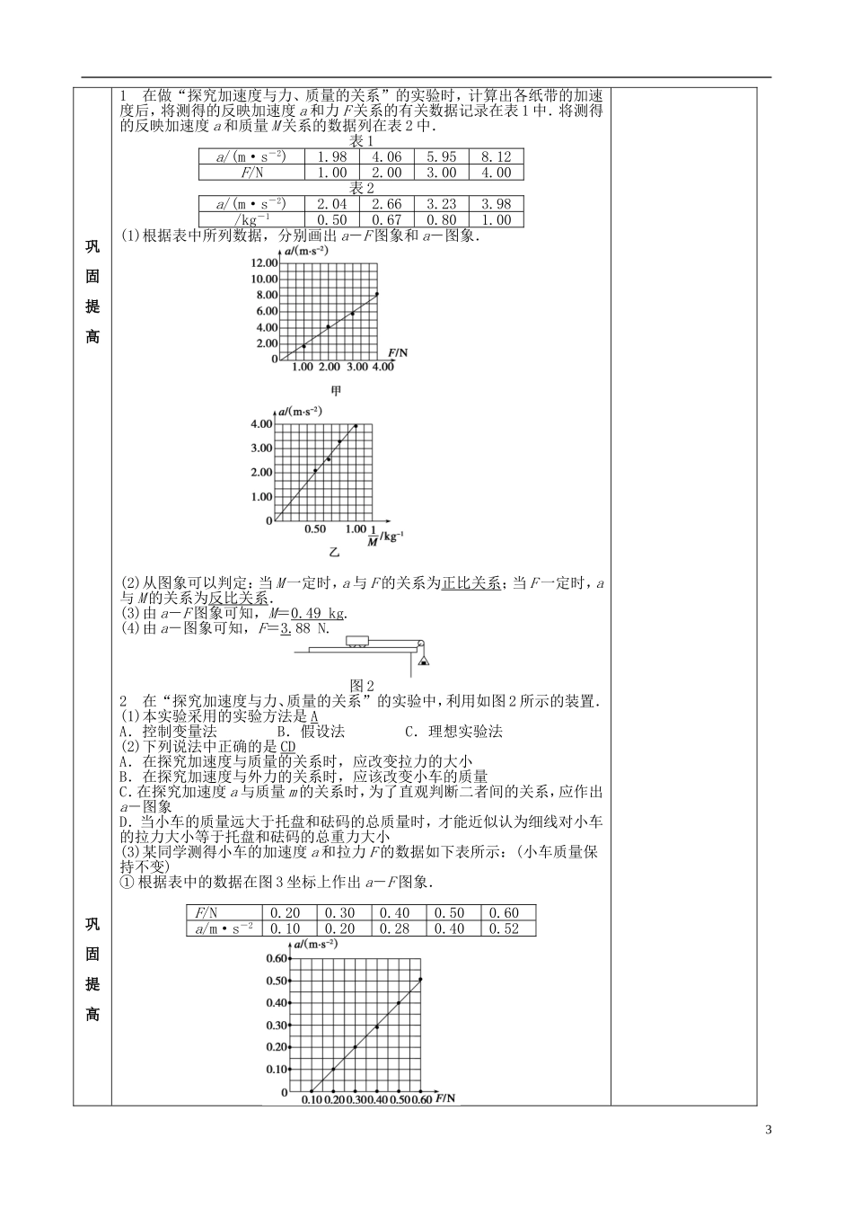 高中物理 4.2 实验 探究加速度与力、质量的关系导学案 新人教版必修1-新人教版高一必修1物理学案_第3页