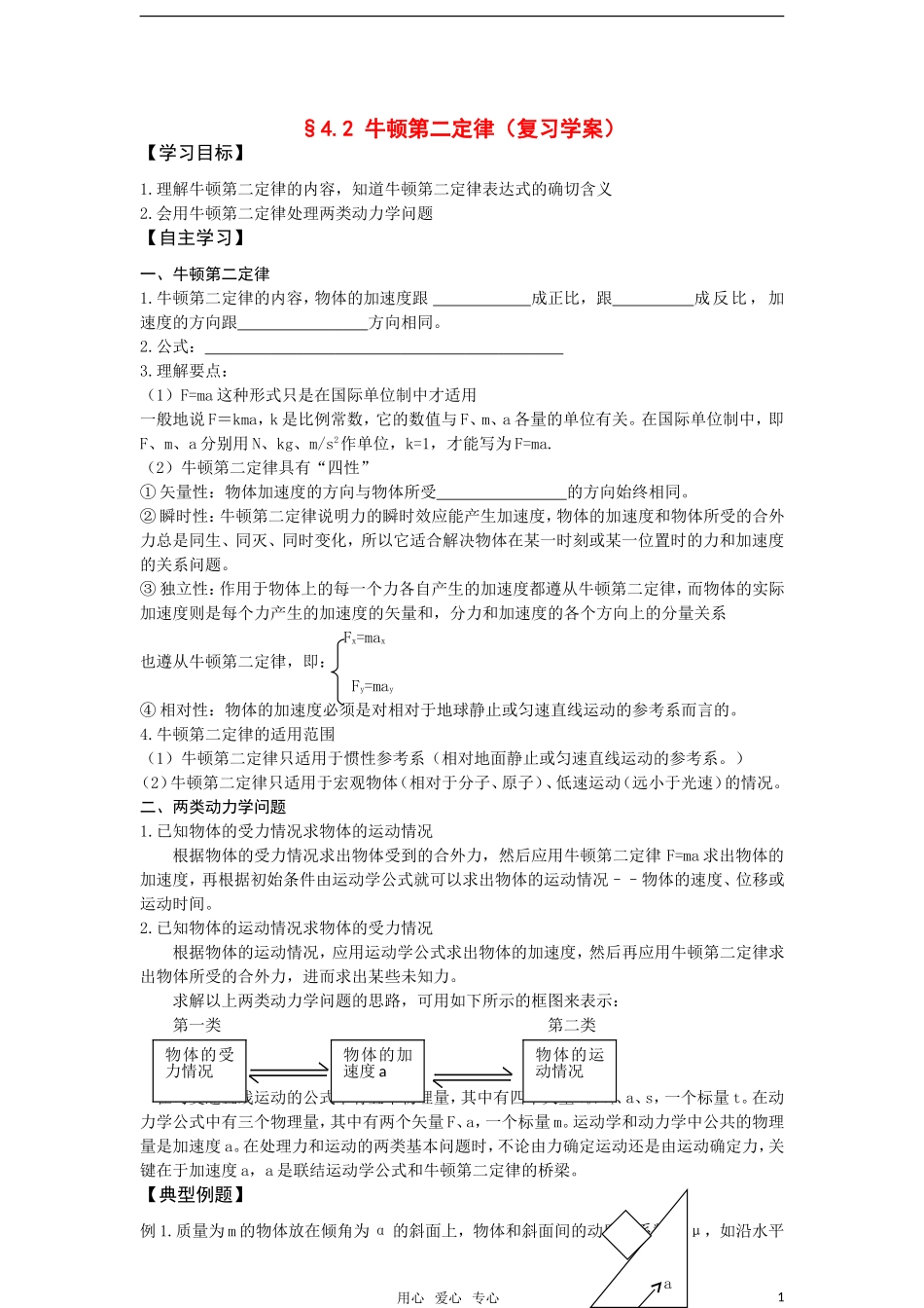 高中物理 4.2牛顿第二定律复习学案 新人教版必修1_第1页