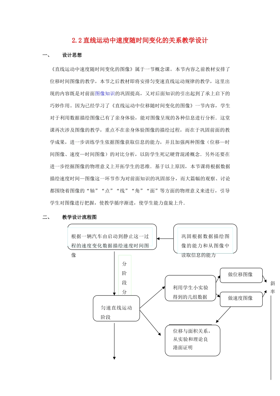 高中物理 2.2直线运动中速度随时间变化的关系教学设计 新人教版必修1_第1页