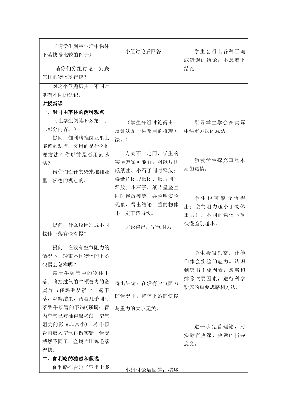 高中物理 2.6伽利略对自由落体运动的研究教案1 新人教版必修1_第2页