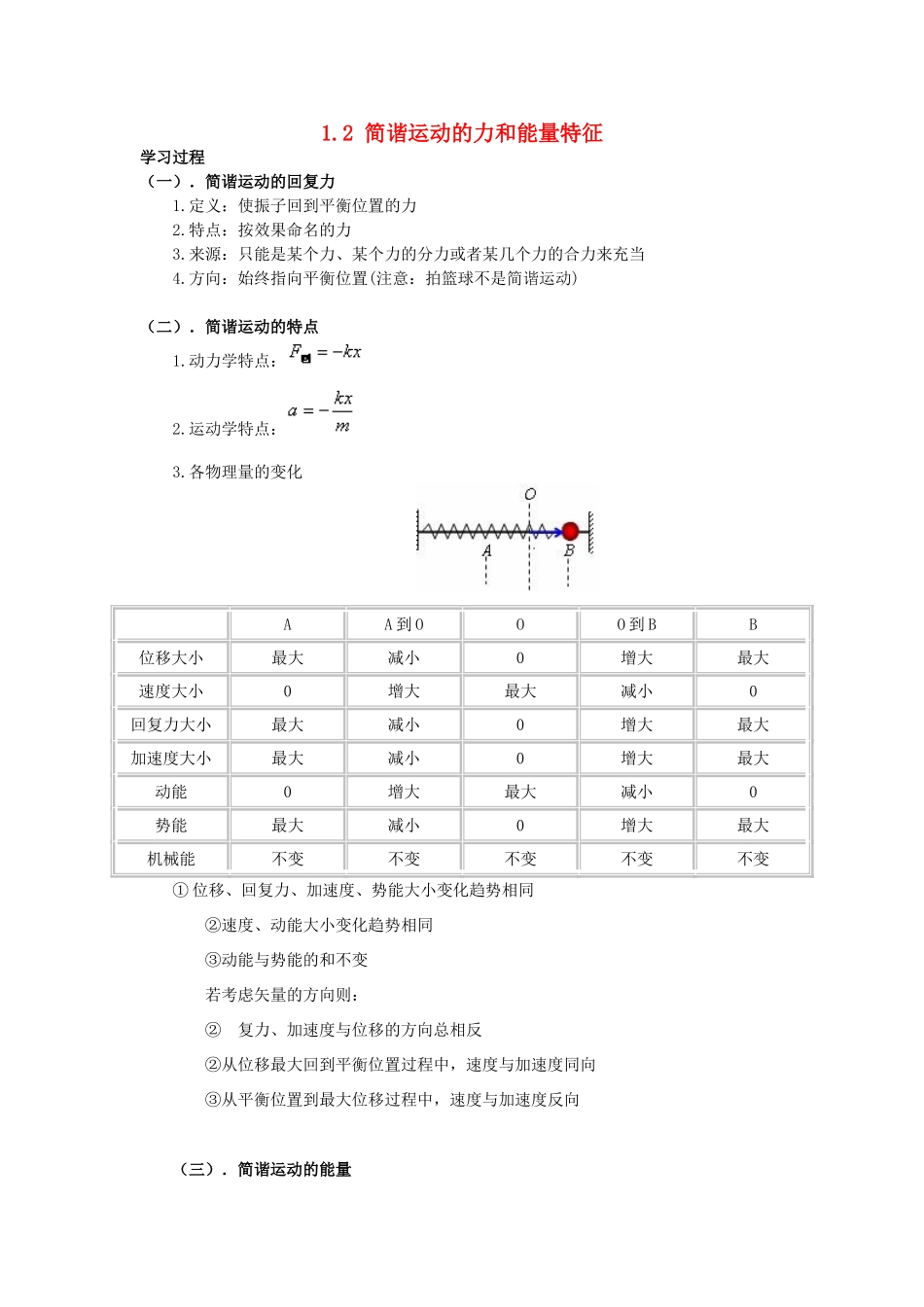 高中物理 1.2简谐运动的力和能量特征同步素材（1）粤教版选修3-4_第1页