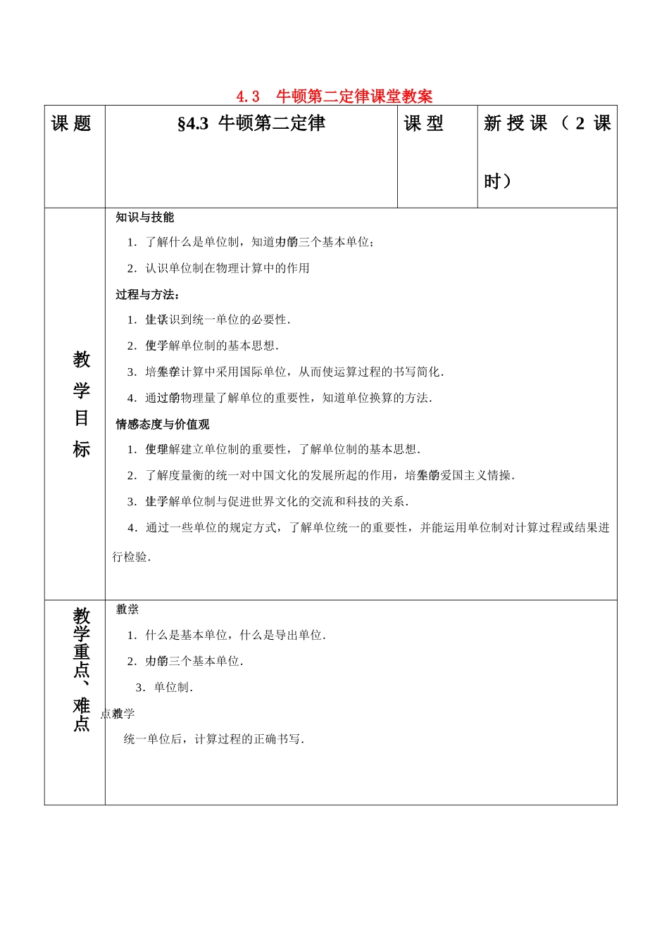 高中物理 4.4力学单位制教案 新人教版必修1_第1页
