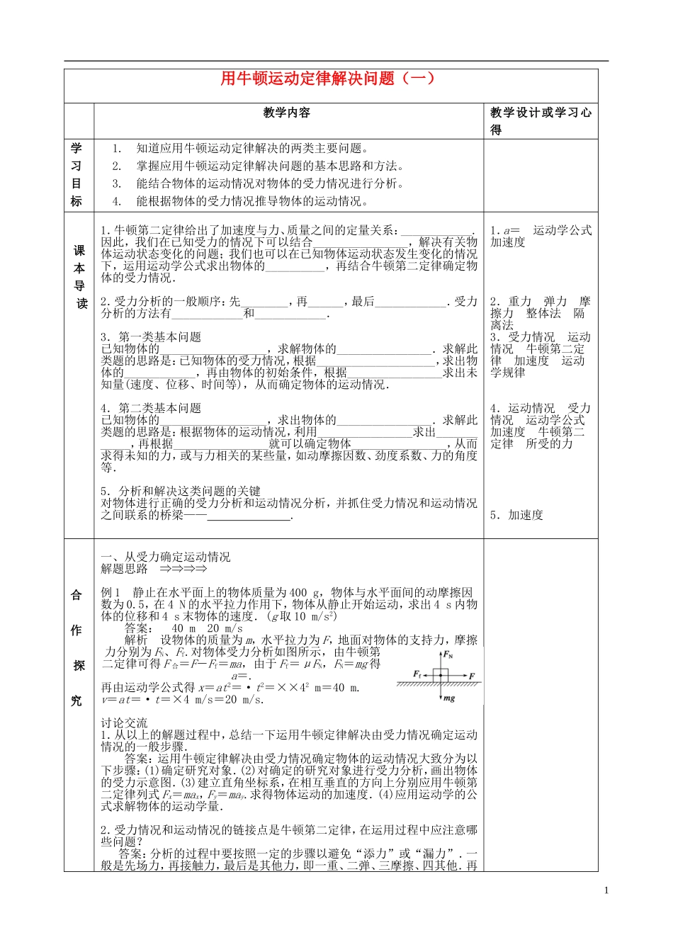 高中物理 4.6 用牛顿运动定律解决问题（一）导学案 新人教版必修1-新人教版高一必修1物理学案_第1页