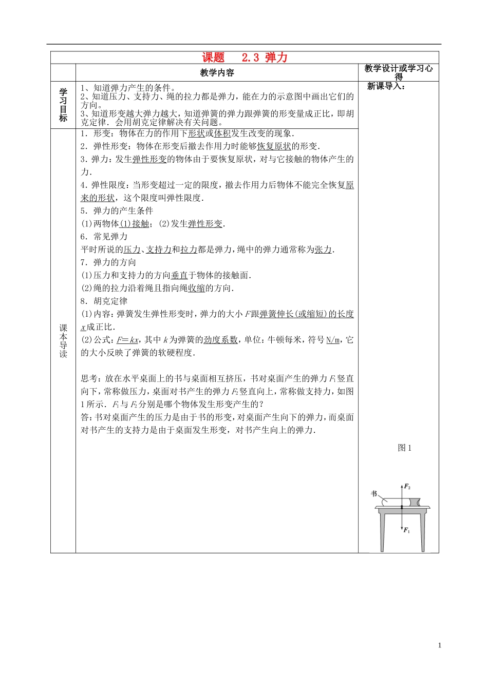 高中物理 3.2 弹力导学案 新人教版必修1-新人教版高一必修1物理学案_第1页