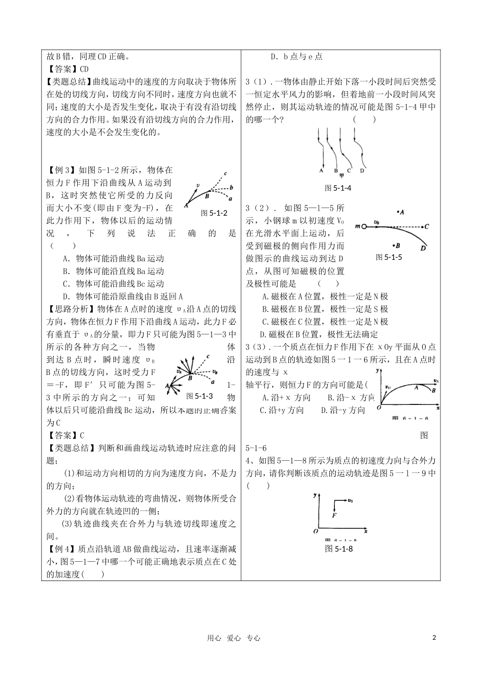 高中物理 5.1 《曲线运动》随堂学案 新人教版必修2（高一）_第2页
