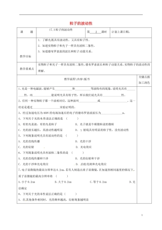 高中物理 17.3 粒子的波动性（第2课时）教学案 新人教版选修3-5-新人教版高二选修3-5物理教学案