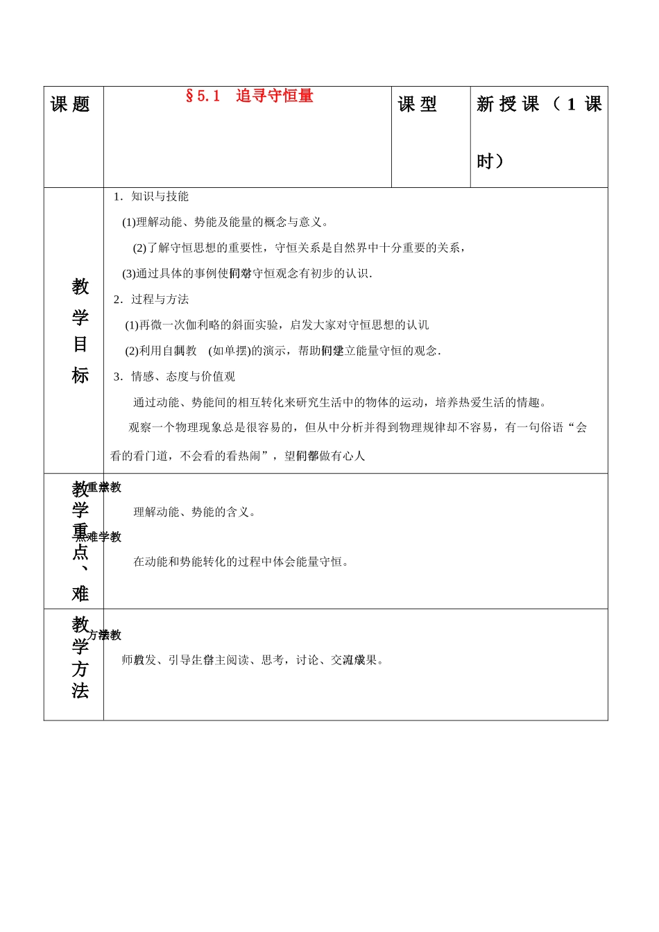 高中物理 5.1追寻守恒量教案 新人教版必修2_第1页