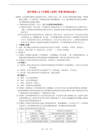 高中物理 3.4《牛顿第三定律》学案 教科版必修1