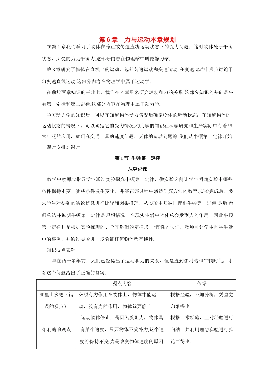 高中物理 第1节牛顿第一定律优秀教案（教师版） 鲁科版必修1_第1页