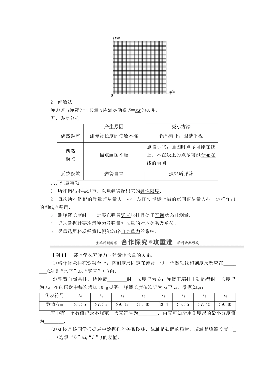 高中物理 第3章 相互作用 实验：探究弹簧伸长量与弹力的关系学案 鲁科版必修1-鲁科版高中必修1物理学案_第2页