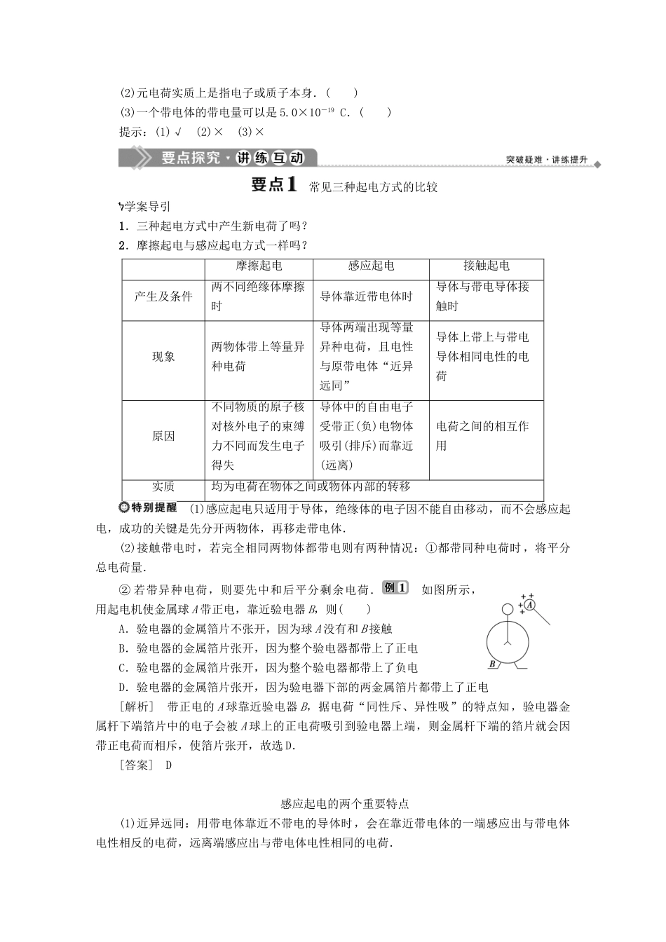 高中物理 第1章 电荷的相互作用 1 静电现象与电荷守恒学案 沪科版选修3-1-沪科版高中选修3-1物理学案_第2页
