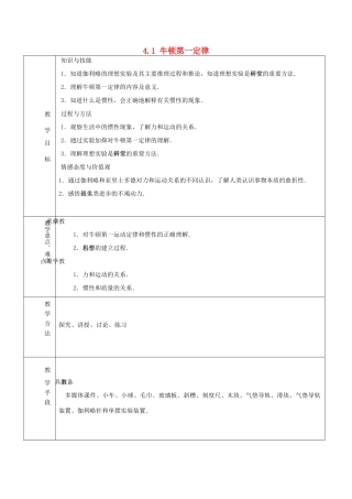 高中物理 第4章 4.1 牛顿第一定律教案 新人教版必修1-新人教版高中必修1物理教案