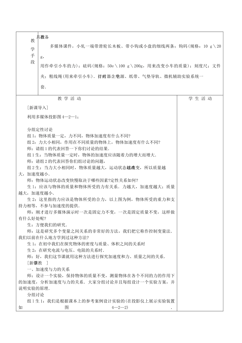 高中物理 第4章 4.2 实验：探究加速度、质量和力的关系教案 新人教版必修1-新人教版高中必修1物理教案_第2页