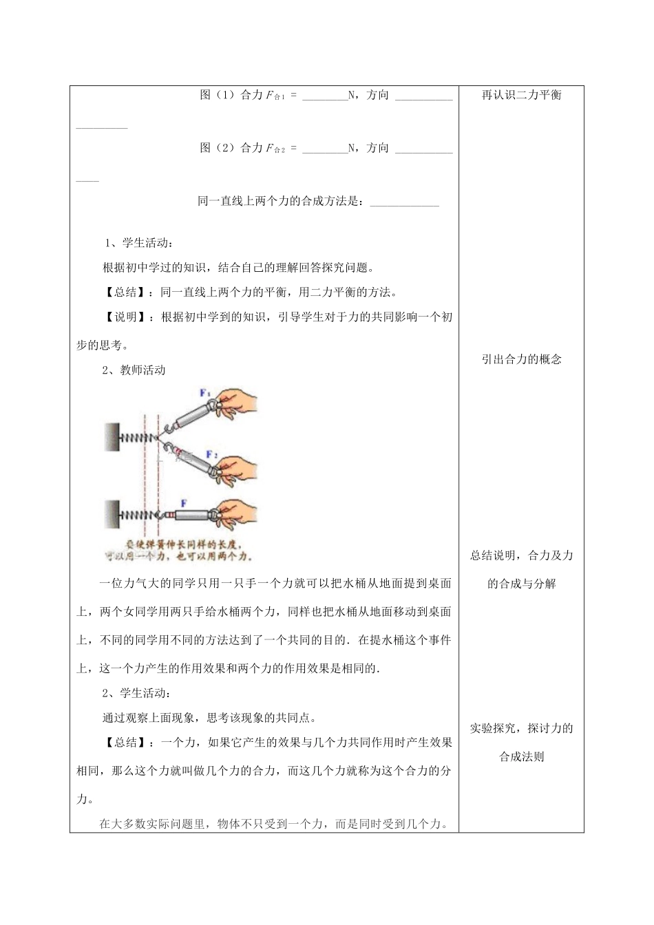 高中物理 第3章 3.4 力的合成教案 新人教版必修1-新人教版高中必修1物理教案_第2页