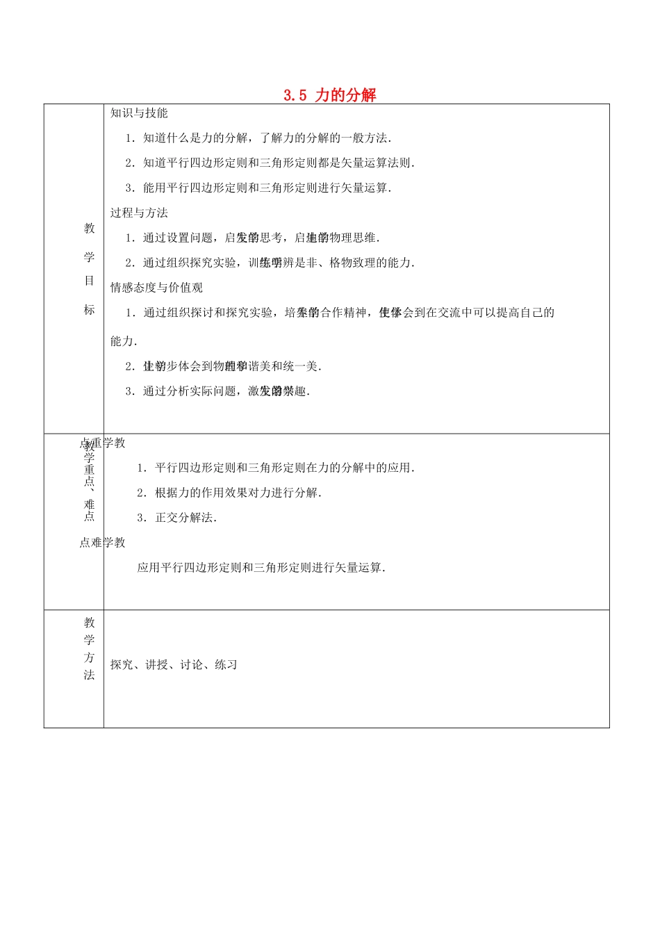 高中物理 第3章 3.5 力的分解教案 新人教版必修1-新人教版高中必修1物理教案_第1页