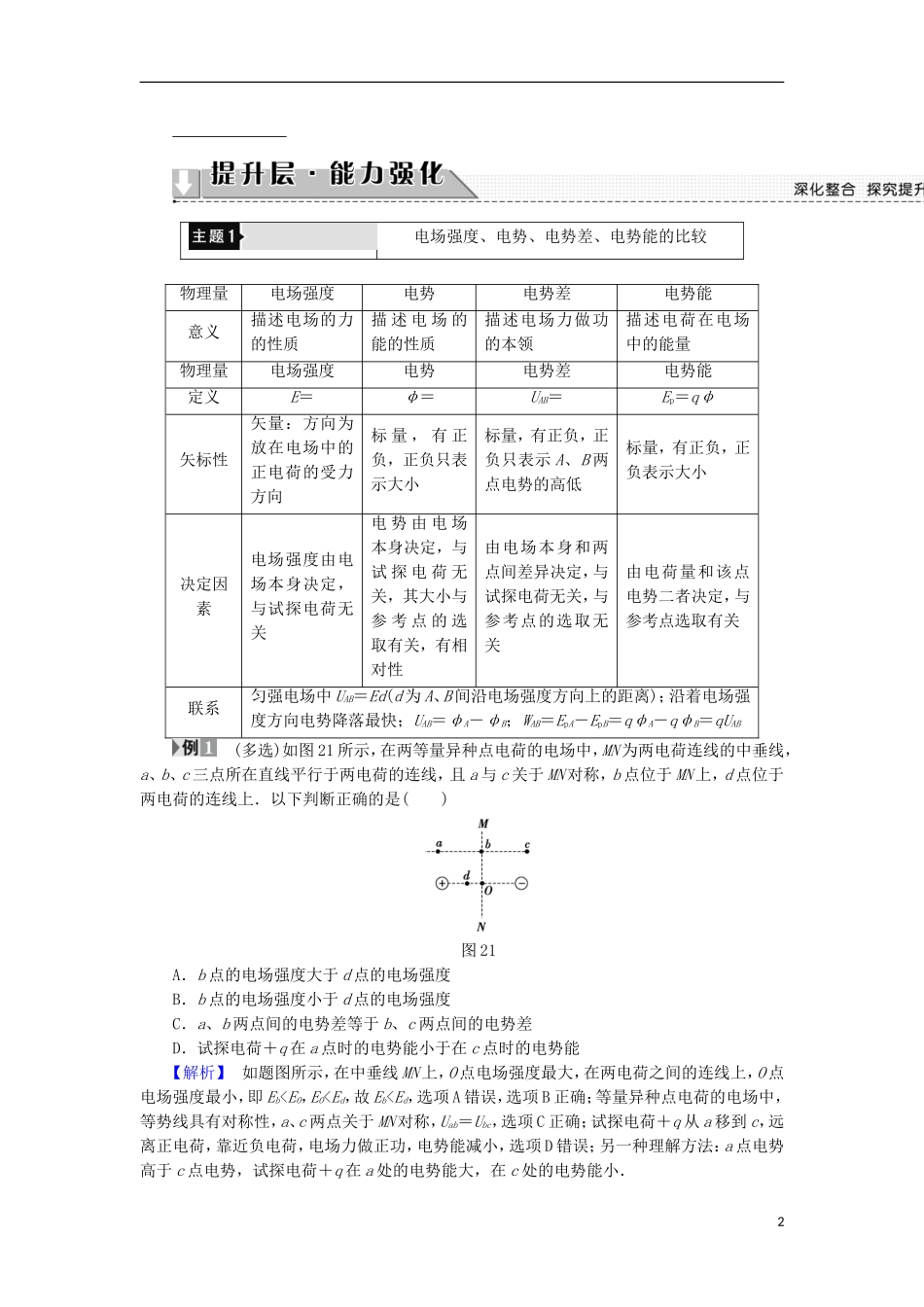 高中物理 第2章 电势能与电势差章末分层突破学案 鲁科版选修3-1-鲁科版高二选修3-1物理学案_第2页