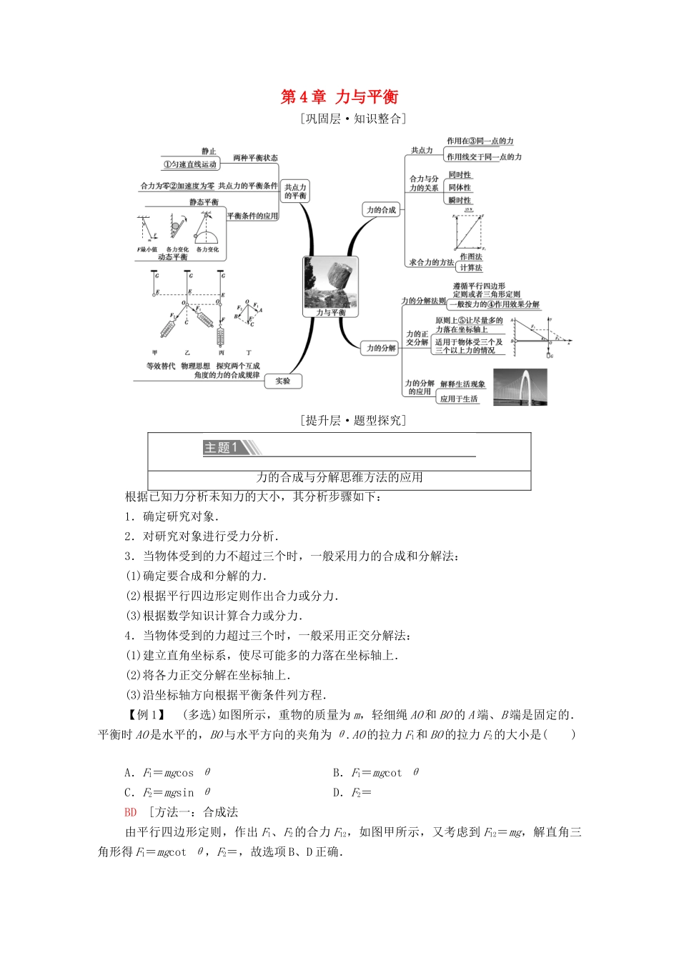 高中物理 第4章 力与平衡 章末综合提升学案 鲁科版必修第一册-鲁科版高中第一册物理学案_第1页