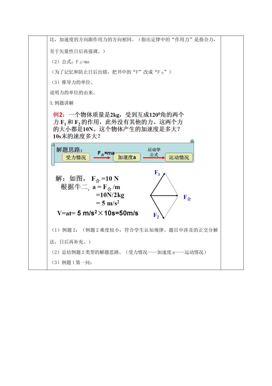 高中物理 第4章 牛顿运动定律 4.3 牛顿第二定律教案 新人教版必修1-新人教版高一必修1物理教案_第2页