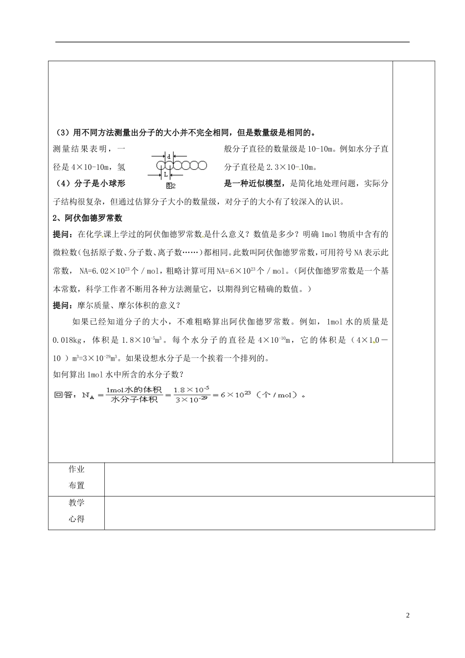 高中物理 7.1 物质是由大量分子组成的（第1课时）教学案 新人教版选修3-3-新人教版高二选修3-3物理教学案_第2页