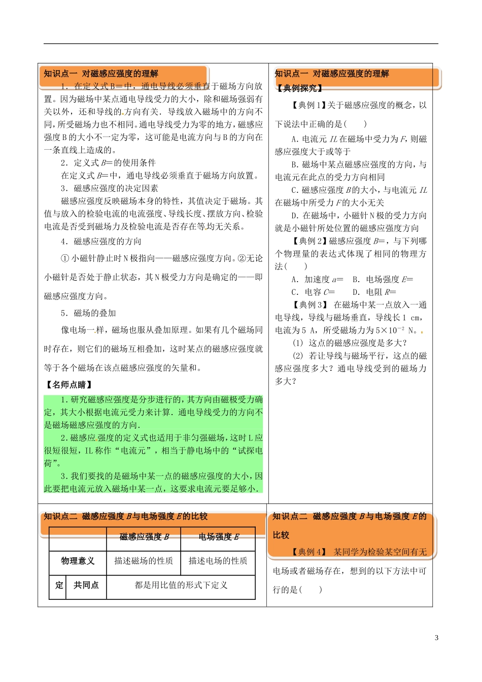 高中物理 磁场（一）3.2 磁感应强度学案-人教版高中全册物理学案_第3页