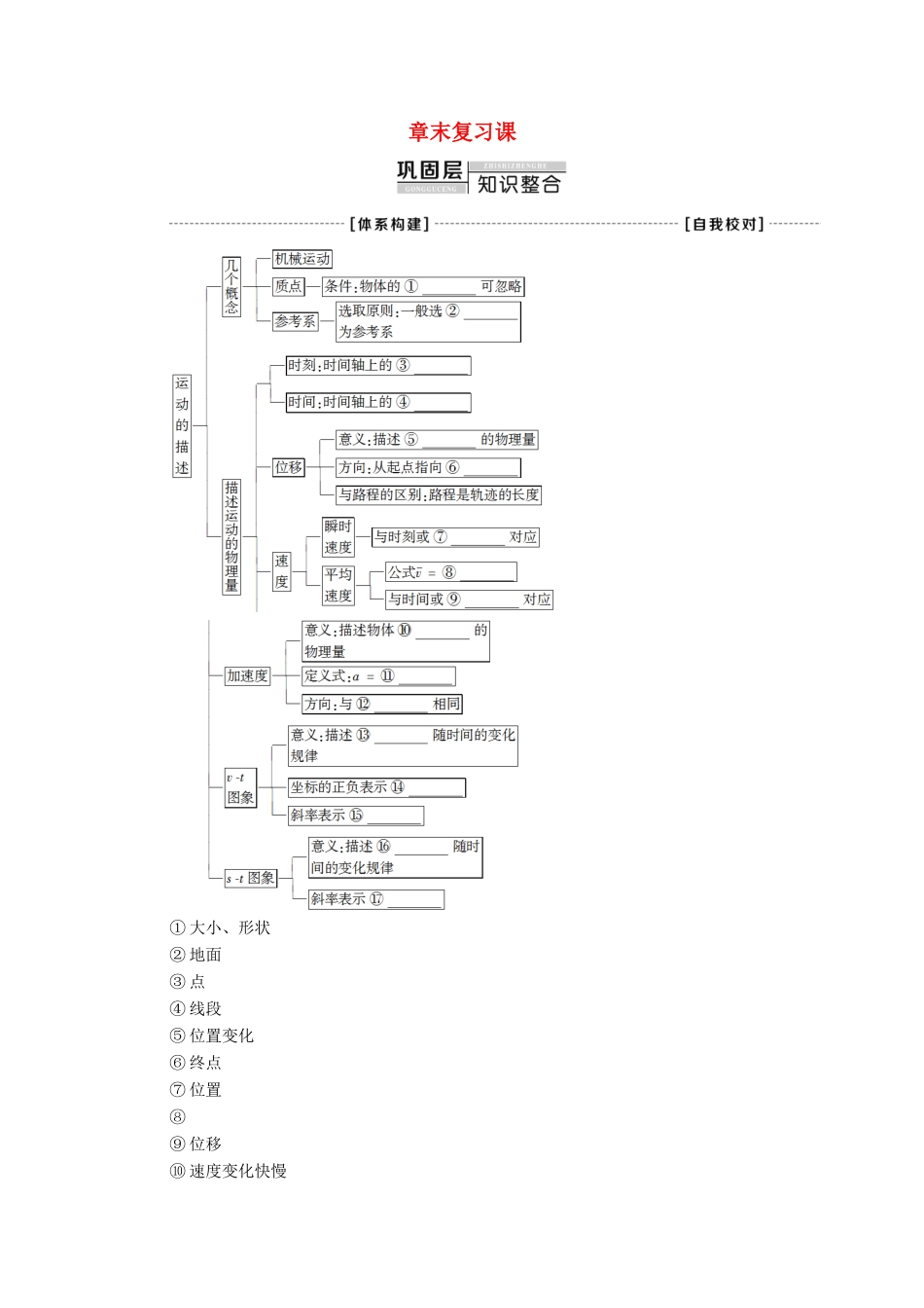 高中物理 第1章 运动的描述 章末复习课学案（含解析）粤教版必修1-粤教版高中必修1物理学案_第1页